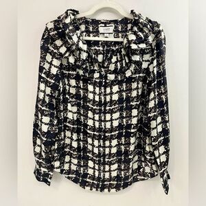 J. Crew Collection 100% Silk Twill Ruffle-Collar Long Sleeve Top Size S